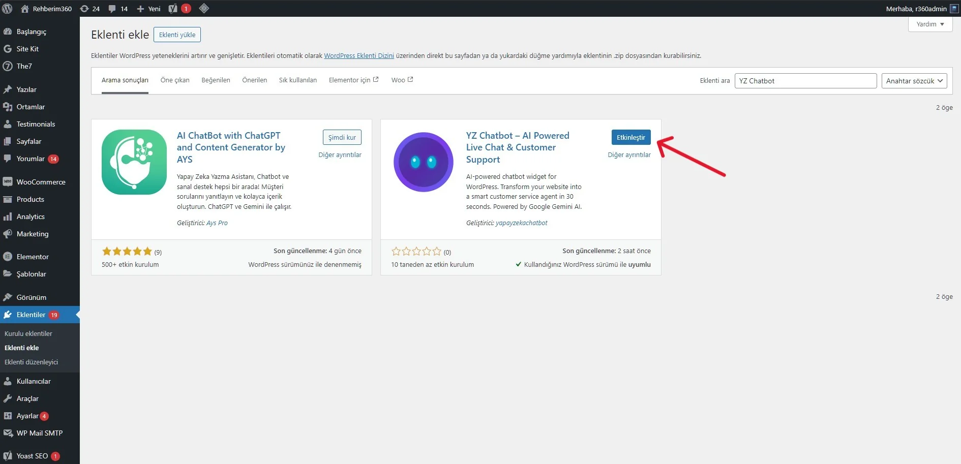Eklenti Etkinleştirme