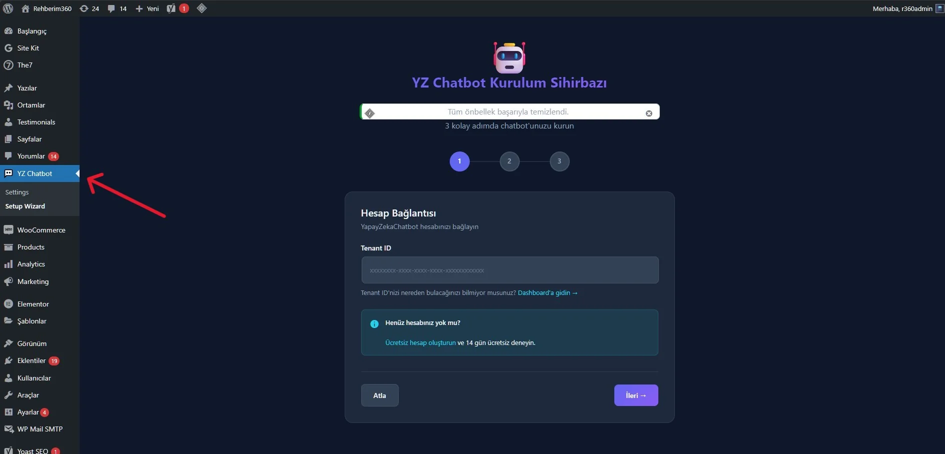 YZ Chatbot Menüsü