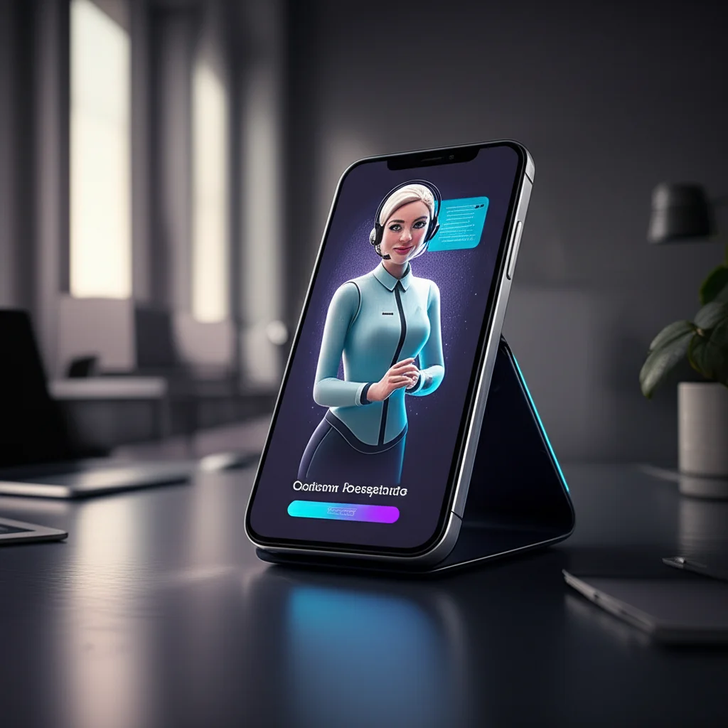 Şirket telefonu ile yapay zeka müşteri temsilcisi entegrasyonunu gösteren bir illüstrasyon