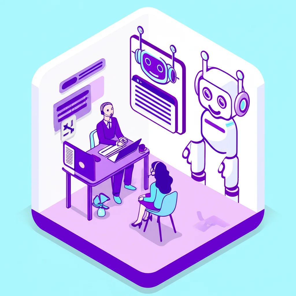 Müşteri temsilcisi ile chatbot'un birlikte çalıştığı bir illüstrasyon