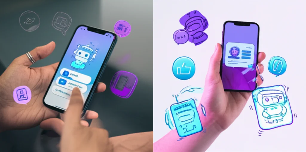 Chatbotun farklı platformlarda (web, mobil, uygulama) kullanımını gösteren kolaj