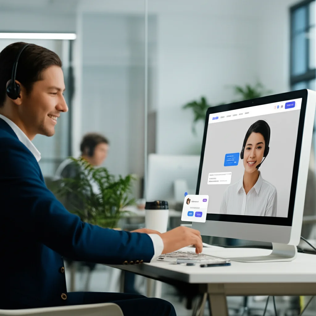 E-ticaret sitesinde chatbot kullanan bir müşteri temsilcisi