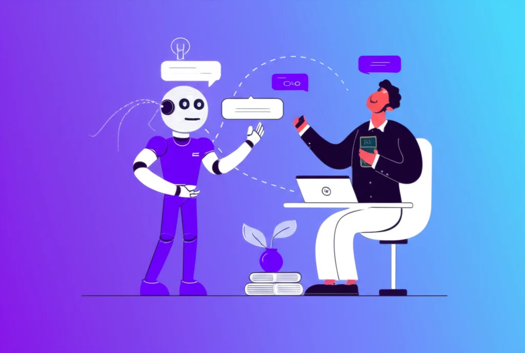 Bir müşterinin chatbot ile olumlu bir etkileşimini gösteren illüstrasyon