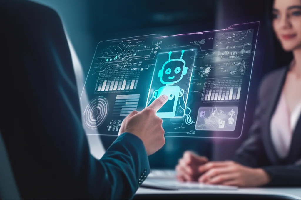 Müşteriyle konuşan bir AI chatbot'u gösteren illüstrasyon