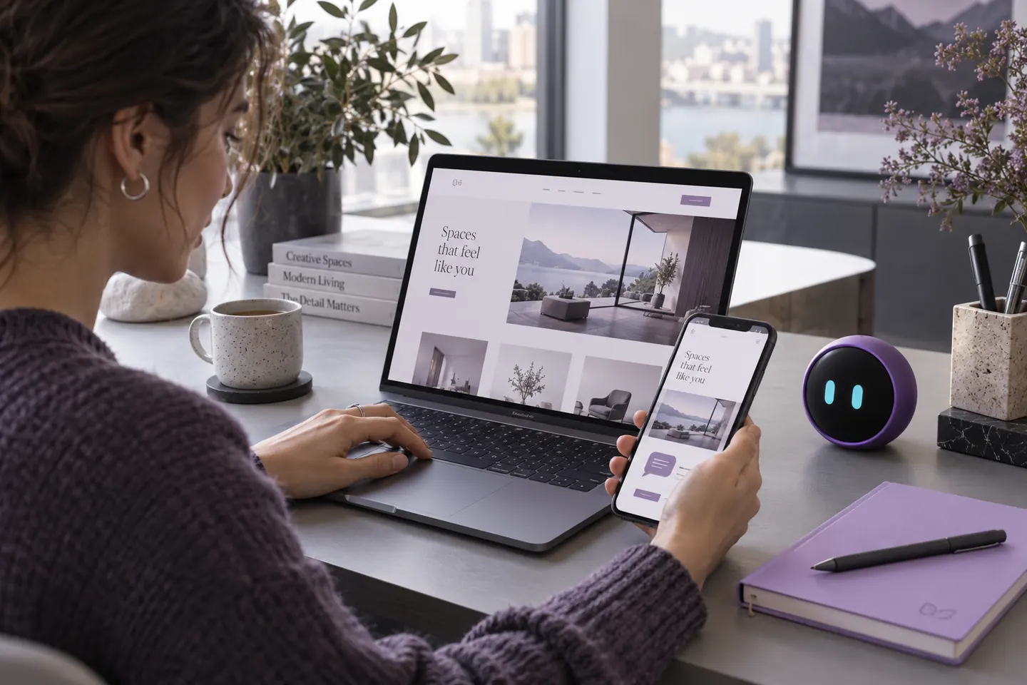 Yapay Zeka Chatbot markasını içeren temsili çalışma ve müşteri iletişimi ortamı